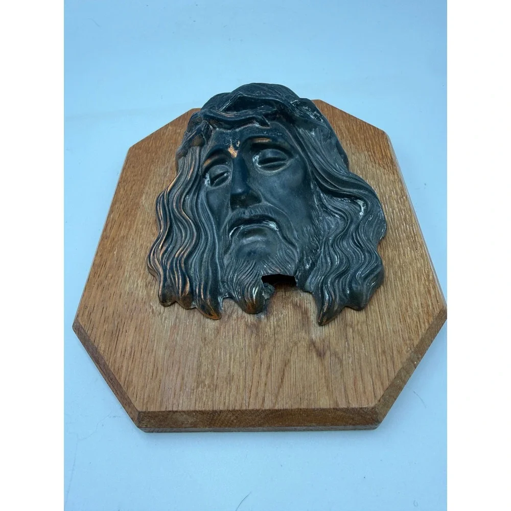Jesus‎ Wall Plaque Religious Brown Metal Relief Wood Octagon Decor 7